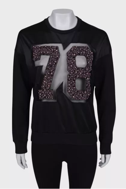 Sweatshirt with mesh and appliqué
