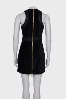 Velor dress with knitted inserts