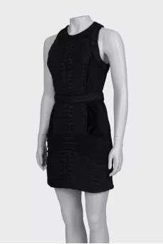 Velor dress with knitted inserts