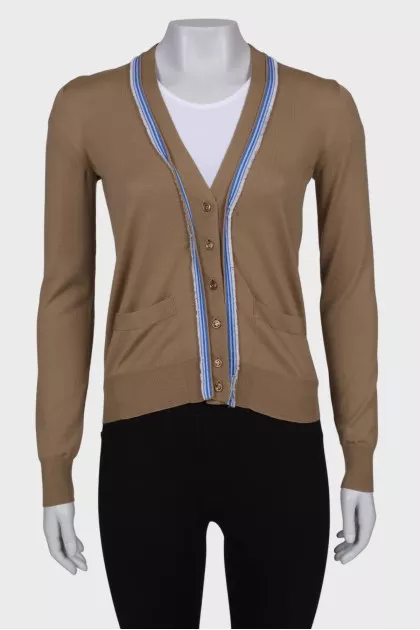 Wool cardigan with patch