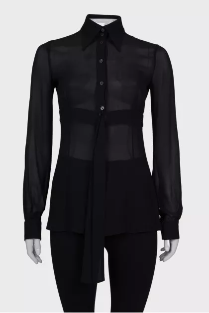Belted silk blouse