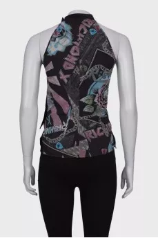 Blouse with abstract print and chain