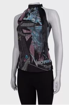 Blouse with abstract print and chain