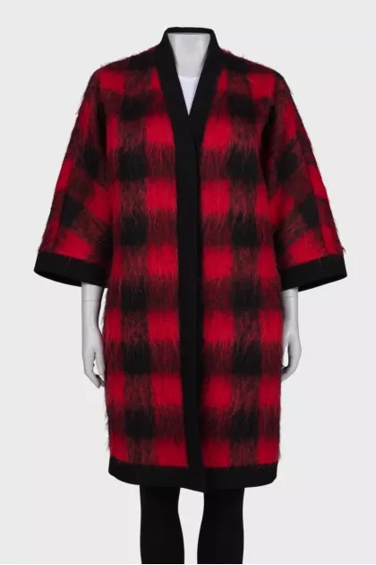 Checked press-stud coat