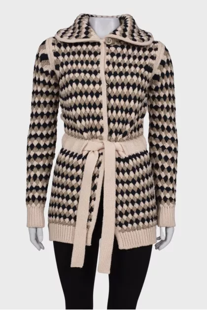 Knit cardigan with waistband