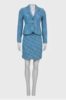 Tweed blue suit with skirt