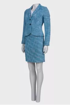 Tweed blue suit with skirt