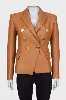 Double-breasted leather jacket