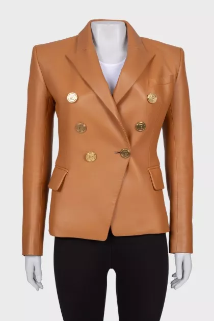 Double-breasted leather jacket