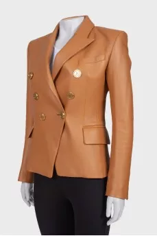 Double-breasted leather jacket
