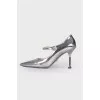 Silver button-down shoes