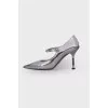 Silver button-down shoes