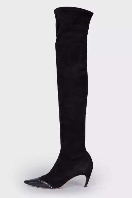 Suede boots with leather toecap