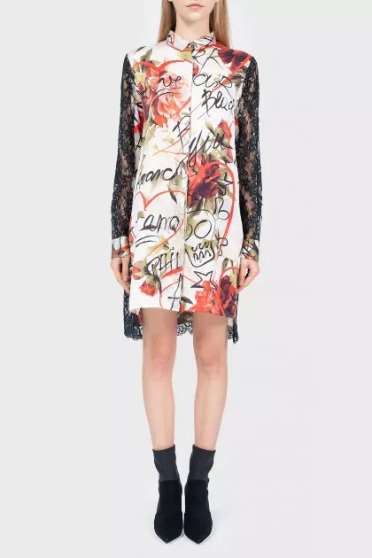 Printed dress with lace