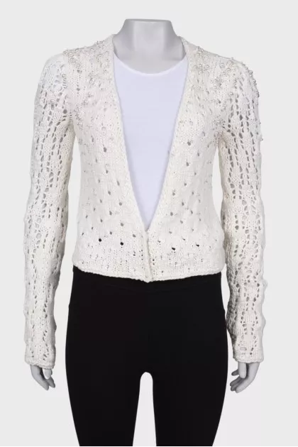 Openwork cardigan with pearls
