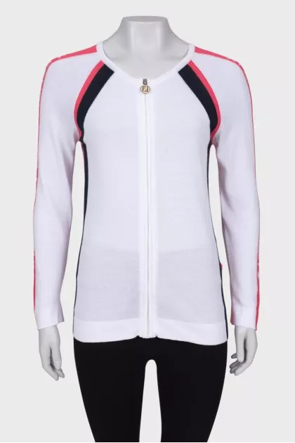 White cardigan with contrast stripes