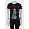 Black T-shirt with rhinestone appliqué