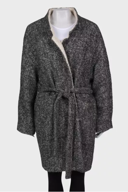 Wrap gray wool coat