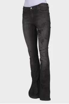 Flared printed jeans with tag 