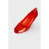 Orange shoes with open toecap
