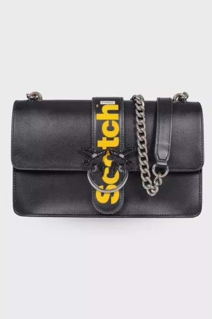Leather black bag on a chain