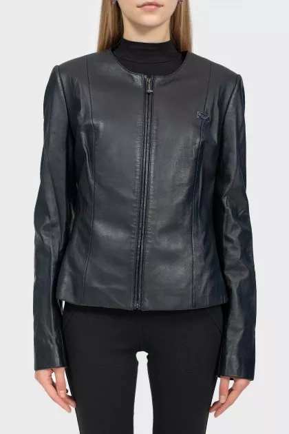 Black leather jacket with lace lining