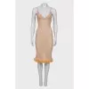 Translucent feather dress with tag