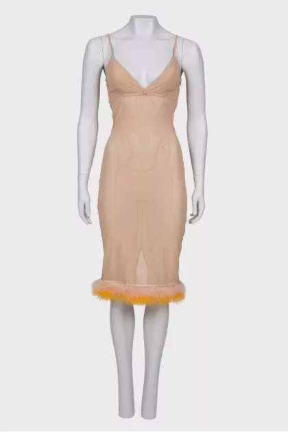Translucent feather dress with tag