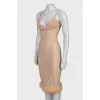 Translucent feather dress with tag