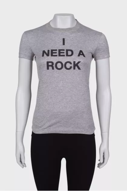 Cotton gray printed T-shirt