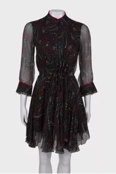 Printed silk black dress