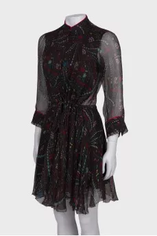 Printed silk black dress
