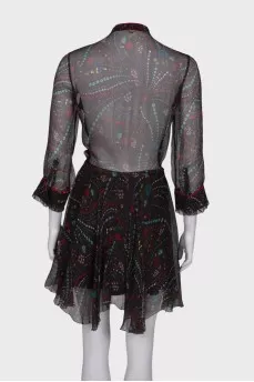 Printed silk black dress
