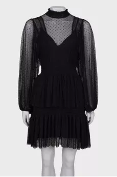 Black translucent dress with ruffles