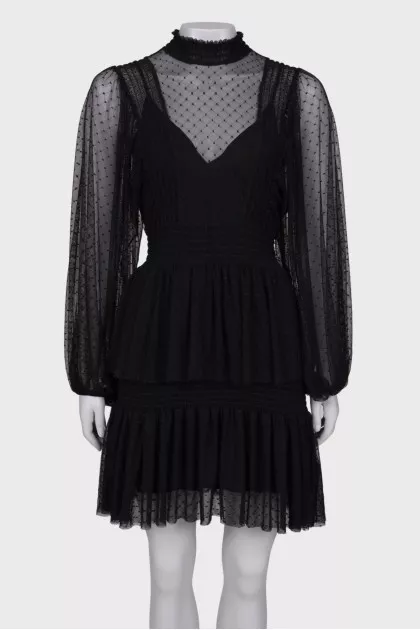 Black translucent dress with ruffles