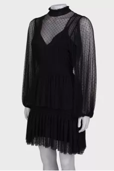 Black translucent dress with ruffles