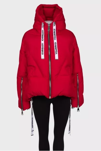 Red cropped down jacket