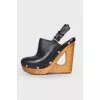 Black leather peep toecap sandals