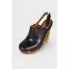 Black leather peep toecap sandals