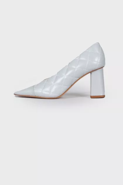 Blue leather shoes with tag