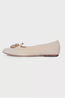 Textile gray ballerinas with rhinestones