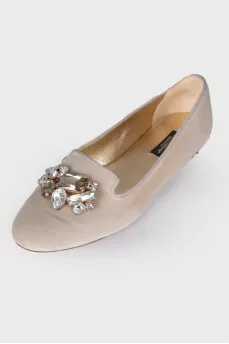 Textile gray ballerinas with rhinestones