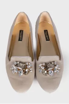 Textile gray ballerinas with rhinestones