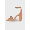 Suede sandals with golden rhinestones
