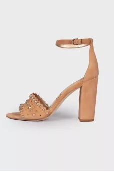 Suede sandals with golden rhinestones