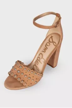 Suede sandals with golden rhinestones