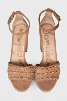 Suede sandals with golden rhinestones
