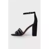 Suede sandals with metallic rhinestones