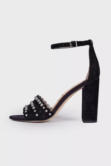 Suede sandals with metallic rhinestones