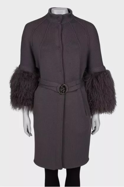 Cardigan with fur sleeves